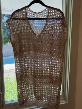 SHEIN Beige Crochet Beach Cover-Up Tunic- Never Worn
